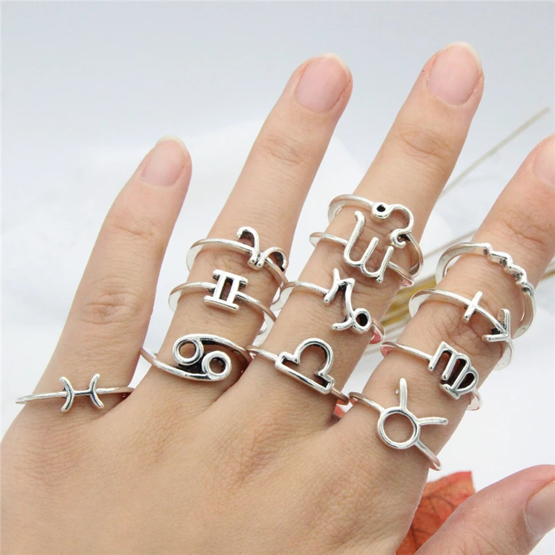 Женские винтажные кольца 12 созвездий набор колец в стиле ретро эффектные