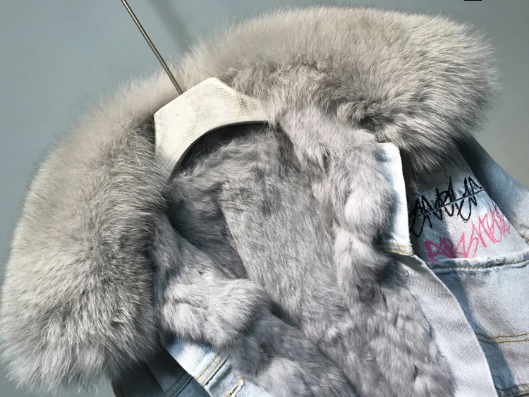 Зимняя модная одежда с рисунком граффити Теплые натуральным лисьим мехом пальто