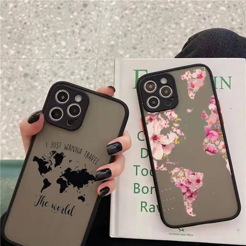 

World Map Travel art design Phone Case matte transparent For iphone 7 8 11 12 13 plus mini x xs xr pro max cover