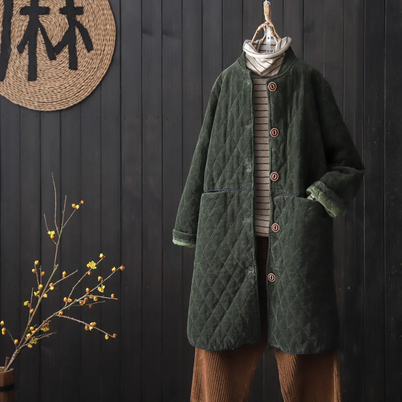 Вельветовая куртка в стиле ретро свободная Толстая стеганая с хлопковой