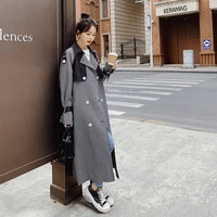 lady windbreaker spring autumn outerwear new england style plaid trench coat women long double breasted duster coat