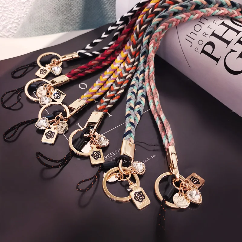 

2021Bohemia Mixed Color Braided Neck Rope For iPhone Charm ID Card Keychain USB Badge Holder Wool ball braided Ornament Lanyard