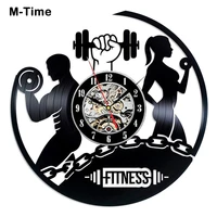 fitness gym vinyl record wall clock bodybuilding no pain no gain 3d decoration vintage clock modern design wall watch home decor