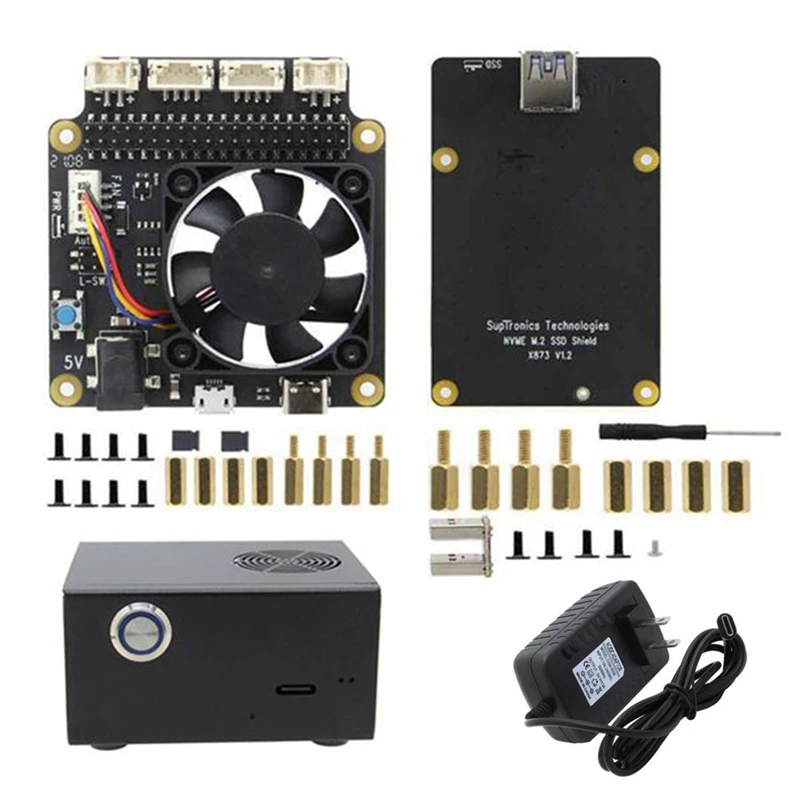 

X873 V1.2 NVME M.2 Expansion Board+X735 V2.5 Power Management&PWM Cooling Fan Board+Case for Raspberry Pi 4B