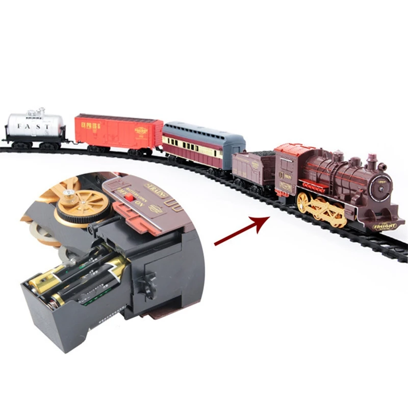 

Electric Dynamic Steam Track Train Set 4Cars Simulation Passenger Carriage Kids Railway Track Toy Birthday Gift Educational Toy