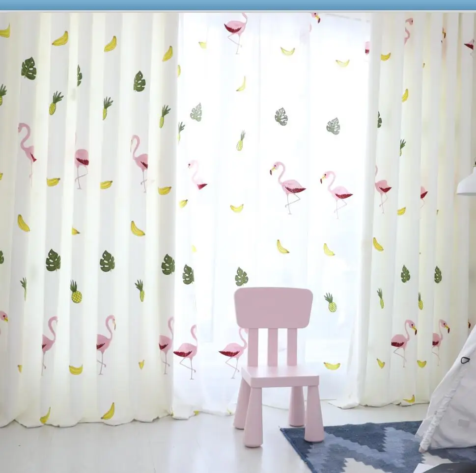 Шторы в скандинавском стиле детские занавески с вышивкой виде фламинго