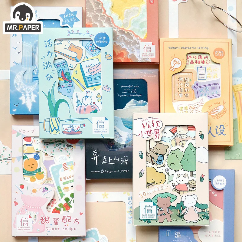 

Mr.Paper 30 Pcs/box 8 Designs Four-time Painting Series Cartoon Style Postcards Creative Cute Hand Account Decor DIY Material