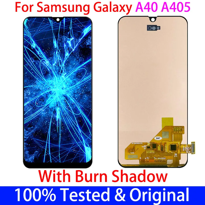 

100% Оригинальный ЖК-дисплей A40 для SAMSUNG Galaxy LCD A40 A405 A405F дисплей + сенсорный экран дигитайзер в сборе с burn shadow