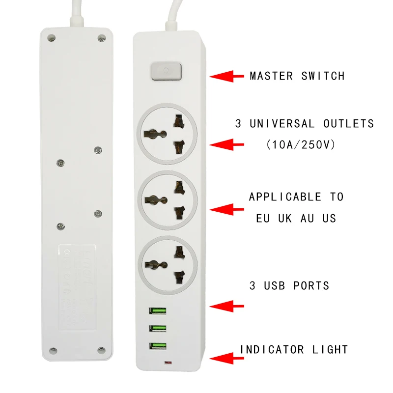 Штепсельная Вилка европейского стандарта 2 м удлинитель универсальная лента