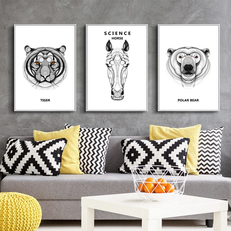 

Modern Canvas Painting Black Whiter Animal Tiger Bear Poster and Print for Living Room Bedroom Pictures Wall Art Home Decoration