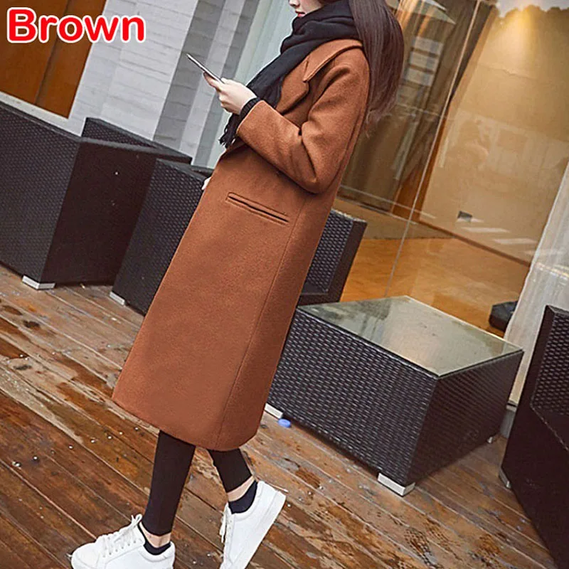 Caramel color Зимние женские пальто, длинный стиль, отложной воротник, одна пуговица, карманы, Женская Повседневная тонкая женская уличная куртка - Цвет: Caramel color