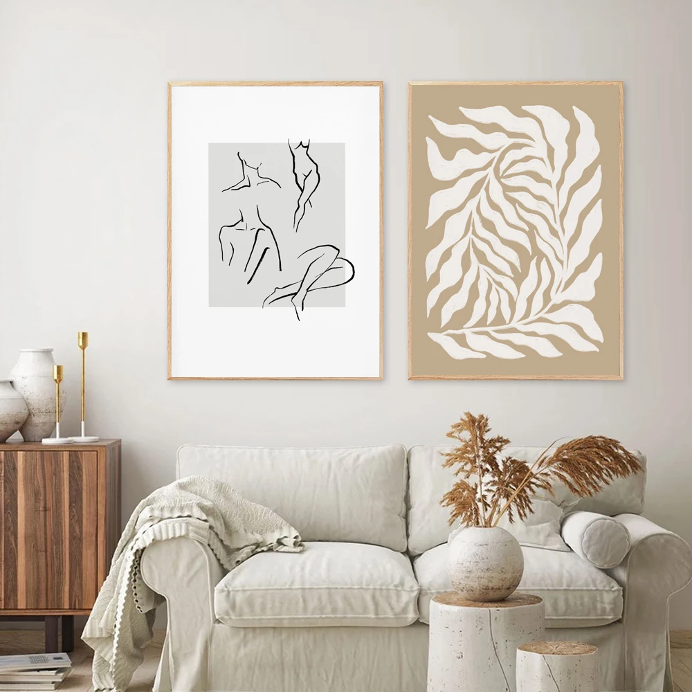 

Naked Woman Drawing Poster Abstract Leaf Canvas Painting Minimalist Line Art Print Norbic Wall Picture For Living room Home Deco