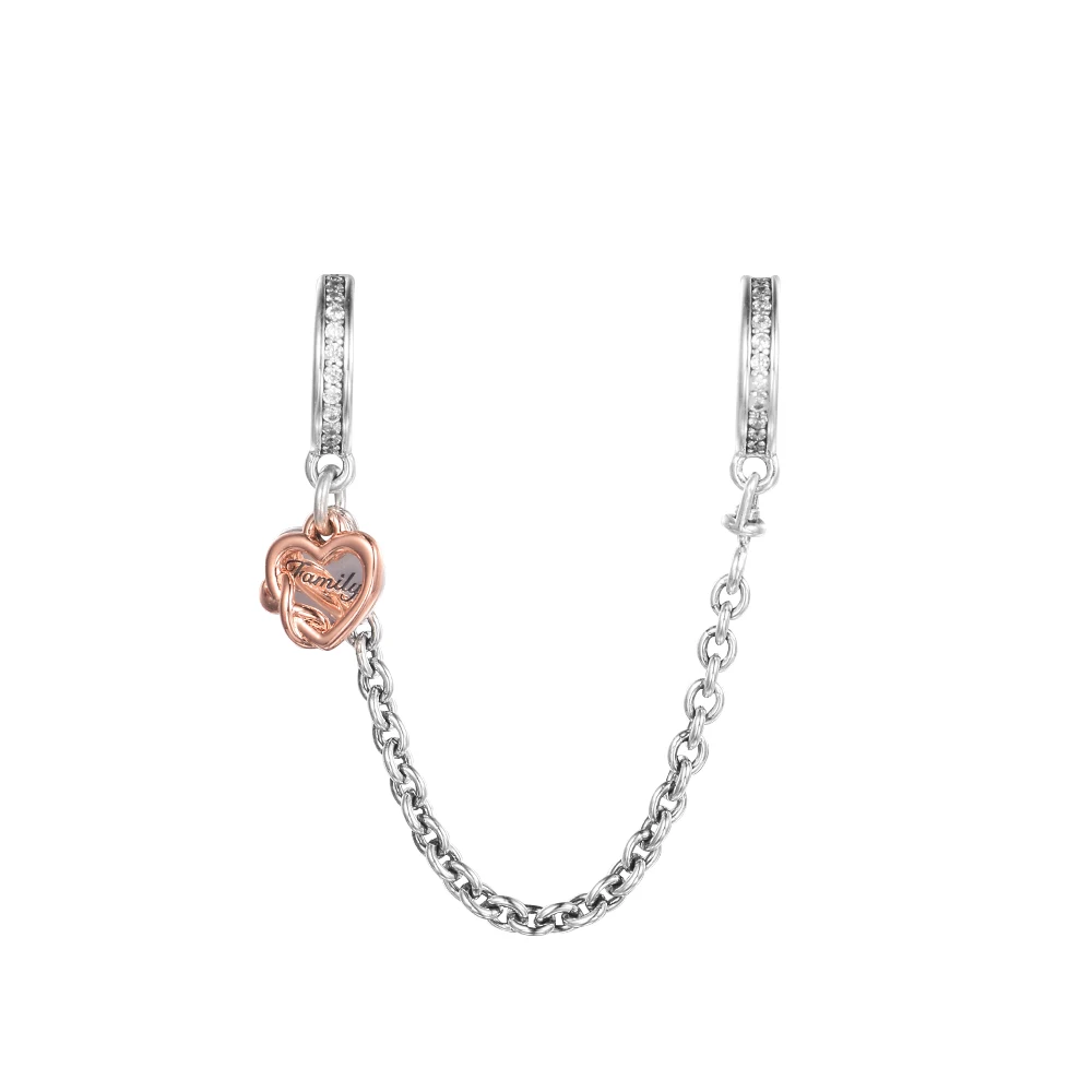 

2021 New 925 Sterling Silver Family Heart Safety Chain Charm Beads for Jewelry Making Fit Europe Bracelets Kralen