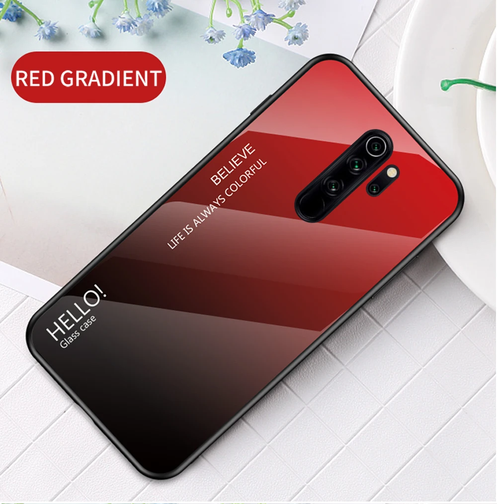 Стеклянный чехол градиентного цвета для Xiao mi Red mi Note 8 Pro Note 7 8 Xiaomi mi 9 mi Play Red mi 7A K20 K20 Pro Pocophone F1 - Цвет: Красный
