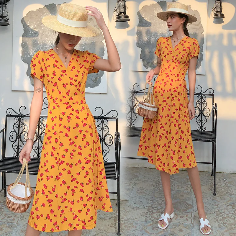 Летнее пляжное платье в стиле бохо с цветочным принтом 2 цвета женское миди