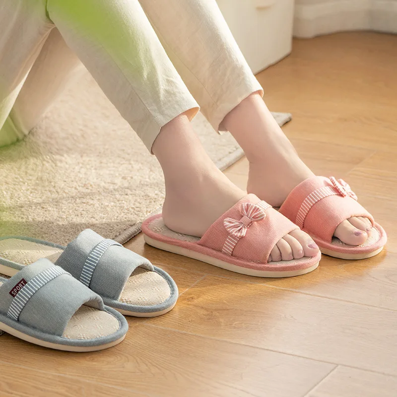 Женские домашние тапочки с бантом весенне-осенняя женская обувь на плоской