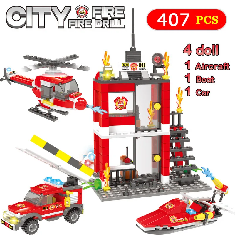Город пожарная станция строительные блоки 5 видов стилей Совместимость
