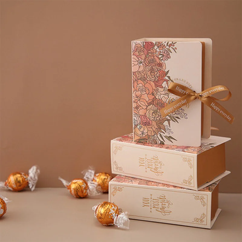 

10pcs New Year Noel Creative Simple Book Shape Gift Box DIY Gift Candy Box with Ribbon Wedding Decoration Birthday Party Gift