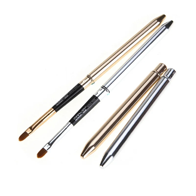 

Gold silver handle lip gloss makeup brush, hand-held retractable and adjustable lipstick brush, makeup tool with protective cap