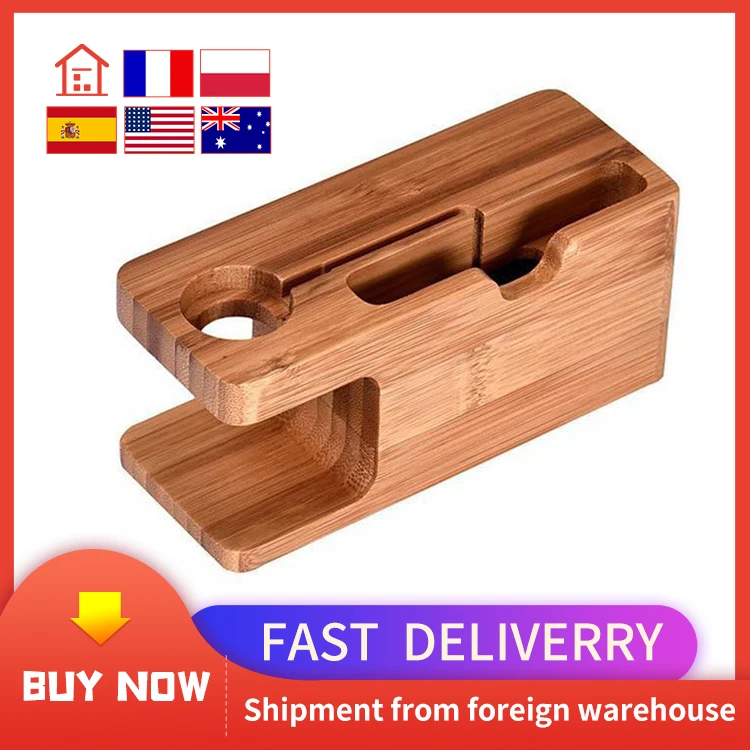 

2-in-1 Real Bamboo wood Desktop Stand for iPad Tablet Bracket Docking Holder Charger for iPhone Charging Dock for Apple Watch