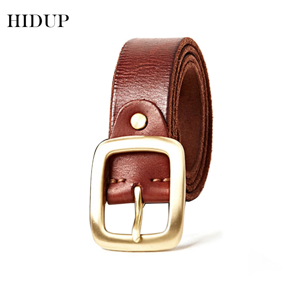HIDUP Men's Design Brass Needle Ellipse Buckle Metal Cowskin Belts Jean Accessories Quality Genuine Leather Belt for Men NWJ291