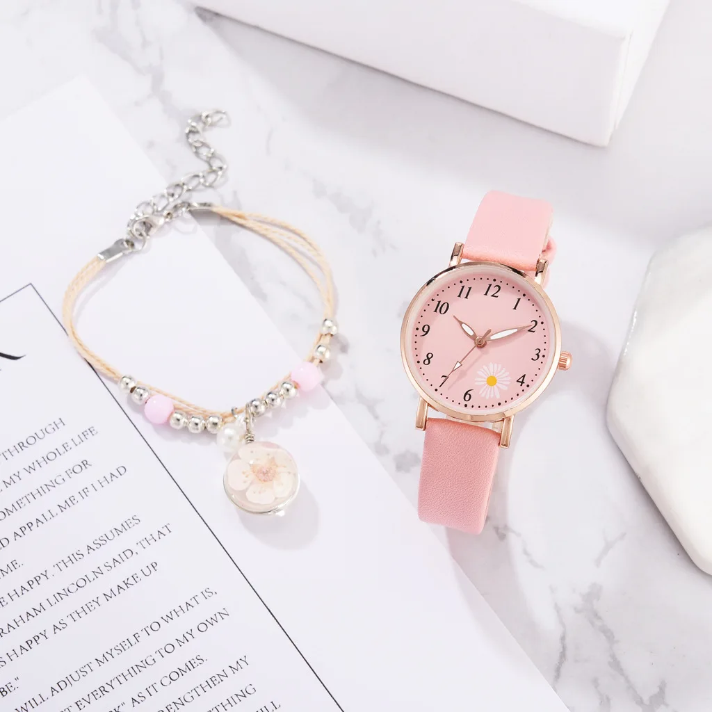 

2021 New Fashion 2pcs Set Women Watches Bracelet Set Luxury Watch Casual Leather Quartz Wristwatch Clock Gifts Relogio Feminino