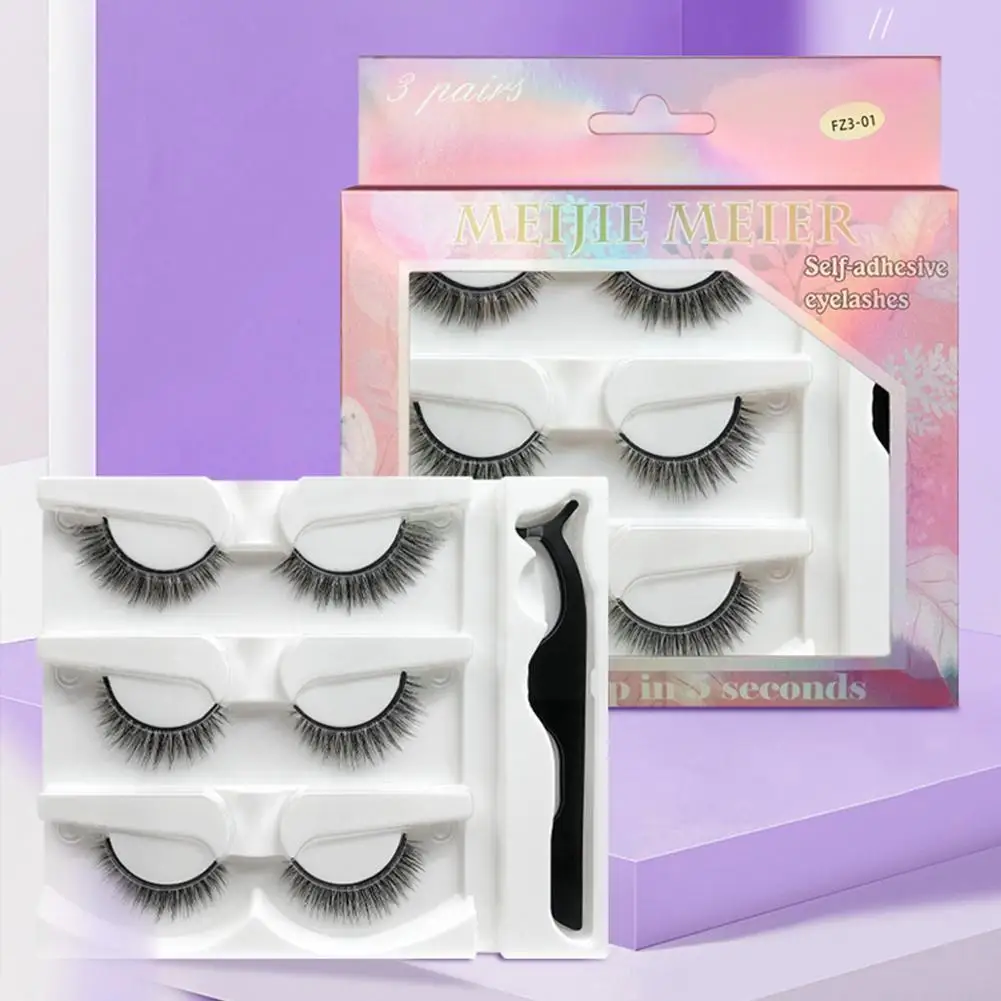 

3 пары самоклеящихся ресниц, безклеевые искусственные бриллианты, мягкие натуральные норковые ресницы для макияжа P0b1