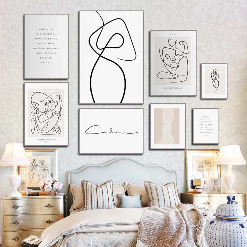 Абстрактная линия тела поцелуй цитаты настенная Картина на холсте нордические