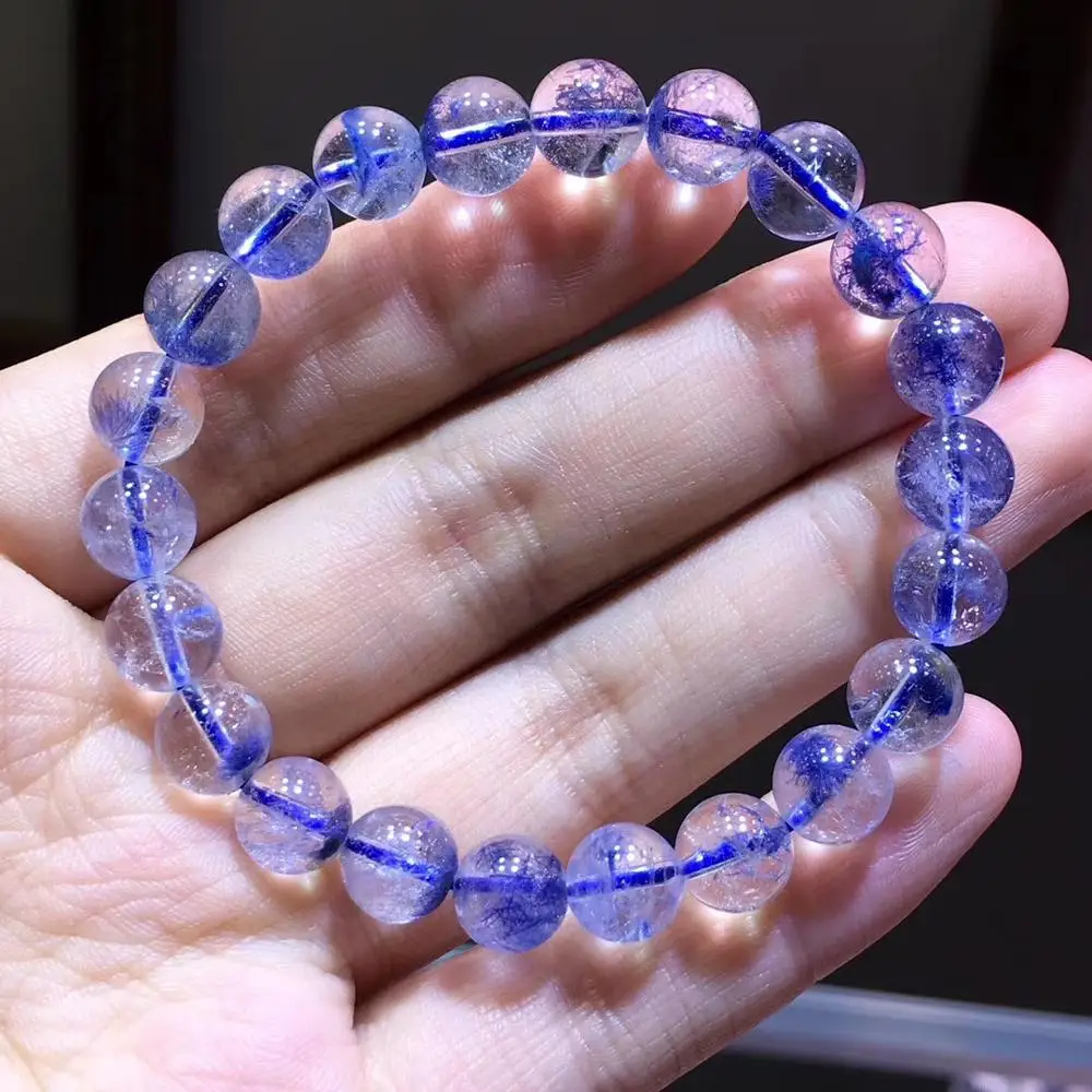 

8mm Top Natural Blue Hair Rutilated Quartz Bracelet For Woman Lady Crystal Round Beads Gemstone Wealthy Love Gift Jewelry AAAAA
