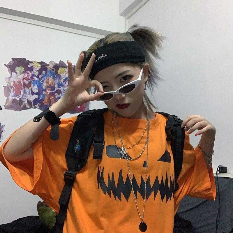 NiceMix Harajuku/футболка с принтом тыквы и буквами; Поддельные 2 штуки; Лоскутная Повседневная футболка с длинными рукавами; женская и Мужская Уличная одежда; топы