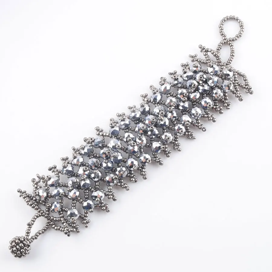 

WOJIAER Silver Crystal Gem Stone Faceted 4x6mm Beads Weave Adjustable Bracelet 6.5~7 Inches Jewelry PK3003