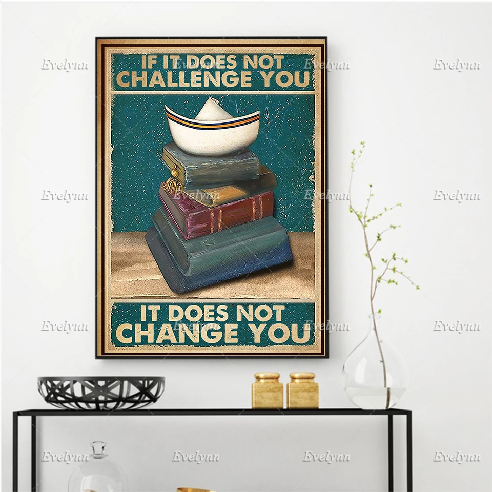 

If It Does Not Challenge You It Does Not Change You Vintage Book Poster, Reading,Dictionary Home Decor Canvas Wall Art Prints