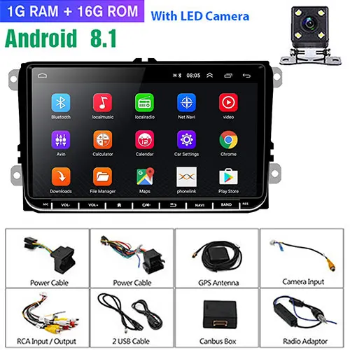 Podofo 2din Android Авторадио автомобильный gps мультимедийный плеер для VW SKODA Octavia GOLF 5 6 PASSAT B6 JETTA сиденье для Polo TIGUA - Цвет: 1 16G 4 LED Camera