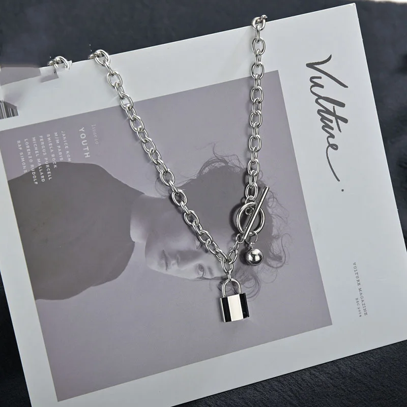 

Lock Necklace Punk Stainless Steel Choker Chain Padlock Pendant Link Necklaces for Women Men Trendy Jewelry Accessories Gifts