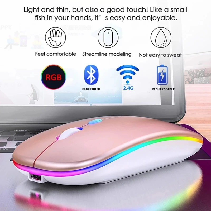 wireless mouse bluetooth rgb rechargeable mouse wireless computer mause mice led backlit ergonomic gaming mouse for laptop pc free global shipping