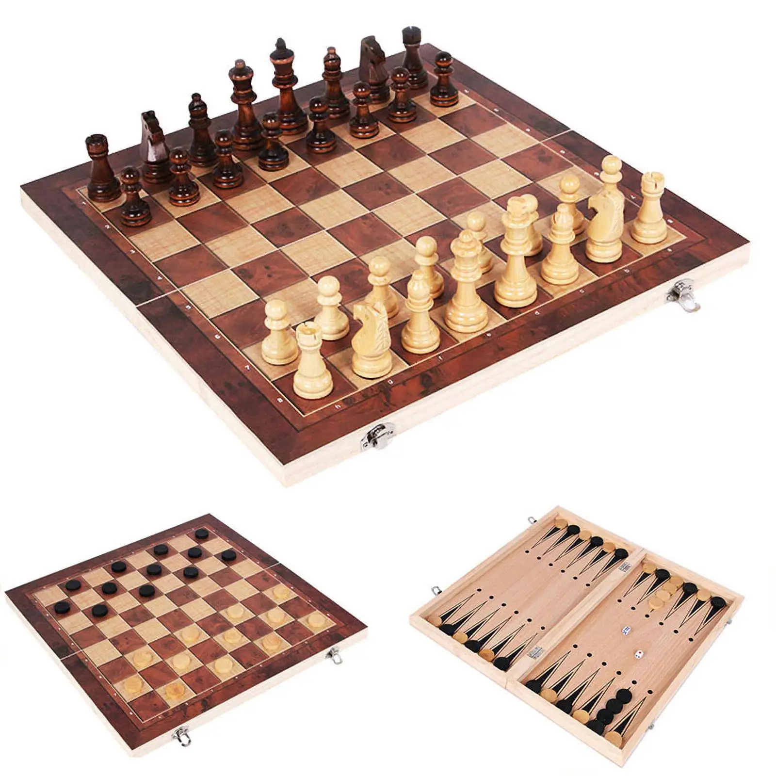 

3 IN 1 Quality Wooden Folding Magnetic Chess Set Solid Wood Chessboard Magnetic Pieces Entertainment Board Games Children Gifts