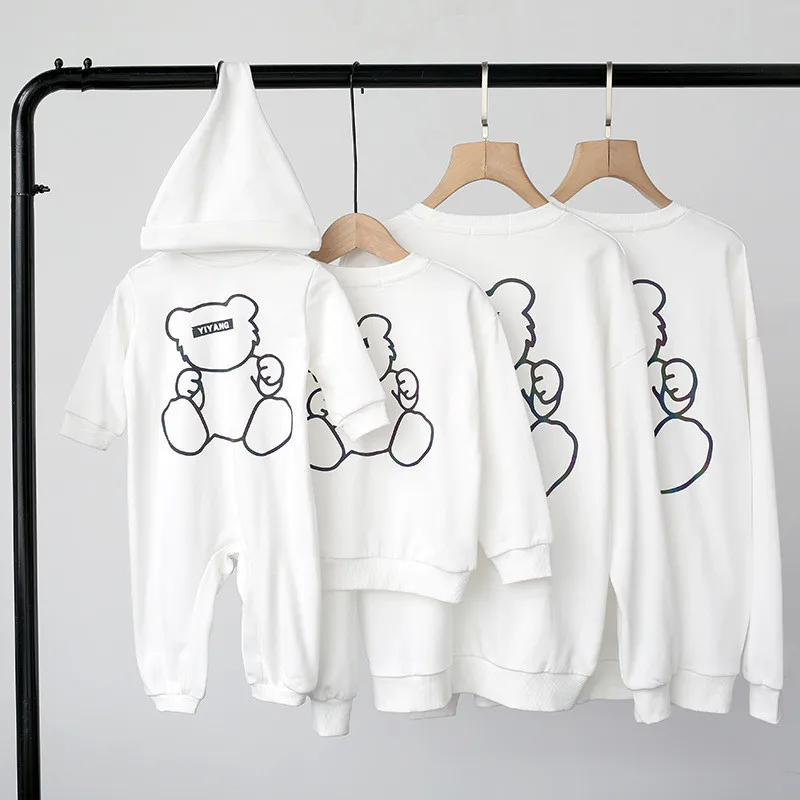 

Dad Mom Daughter Son Sweatshirt Romper for Family Matching Clothes Outfits Long-sleeve Adult Newborn Baby Kids Bear Print Tops