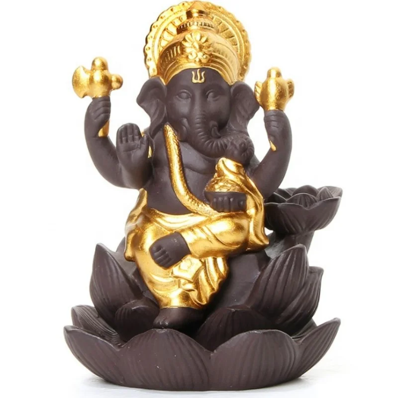 

Golden India Ganesha Incense Burner Smoke Ceramic Backflow