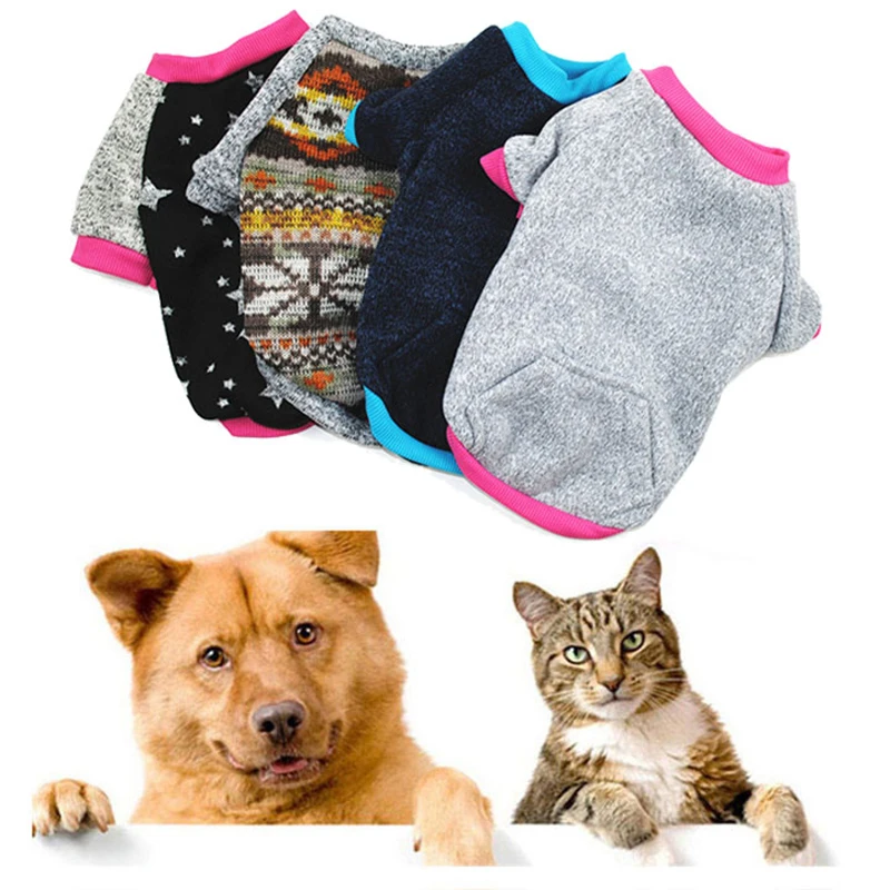 Solid Printed Dog Hoodies Short Sleeve O Neck Shirt Autumn Winter Comfortable Cat Sweater Outfit Outdoor Dog Clothes Wholesale