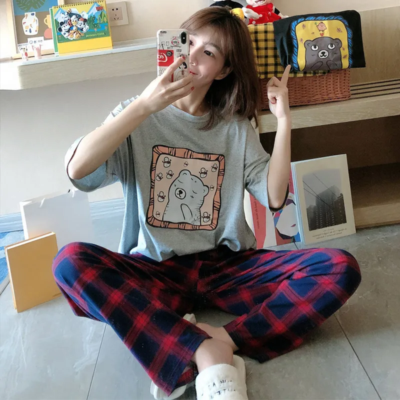 Женская пижама с мультяшным принтом комплект из 2 предметов домашняя одежда