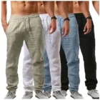Новинка 2021, мужские брюки из хлопка и льна, мужские летние дышащие однотонные льняные брюки, уличная одежда для фитнеса, спортивные Штаны # G