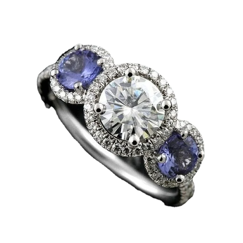 

Gorgeous 925 Standard Sterling Silver Three Stone Romantic LadyEngagement Bride Princess Love Ring Size 5-11