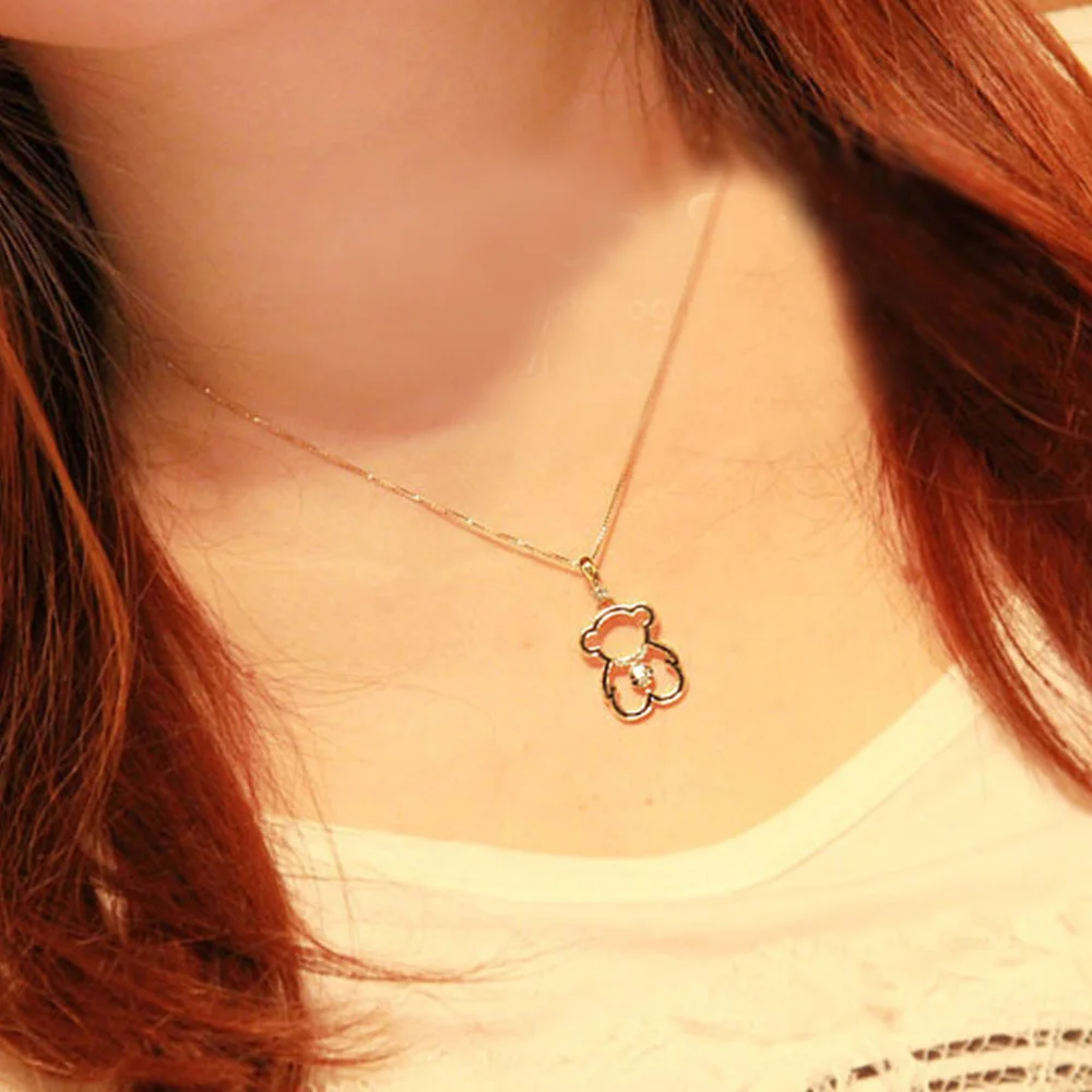 Милые ожерелья медведь кулон Дамы Золото кубический цирконий ожерелье Мода