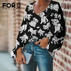 FORUDESIGNS женская элегантная блузка с забавным изображением далматинской собаки, Женская Повседневная Свободная блузка, модная сексуальная женская блузка