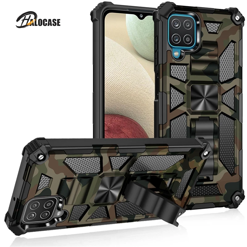 

For Samsung Galaxy A12 A32 A52 A72 5G A02 A02S Phone Case Luxury Car Magnet Ring Shockproof Armor Camouflage Back Cover Capa
