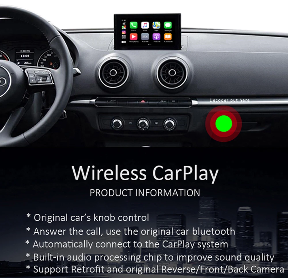 Aftermarket беспроводной Apple Carplay и Android Авто решение для Audi Q5 A4 A5 A6 A7 Q7 A3 Q3 B9 A8MMI с обратной камерой