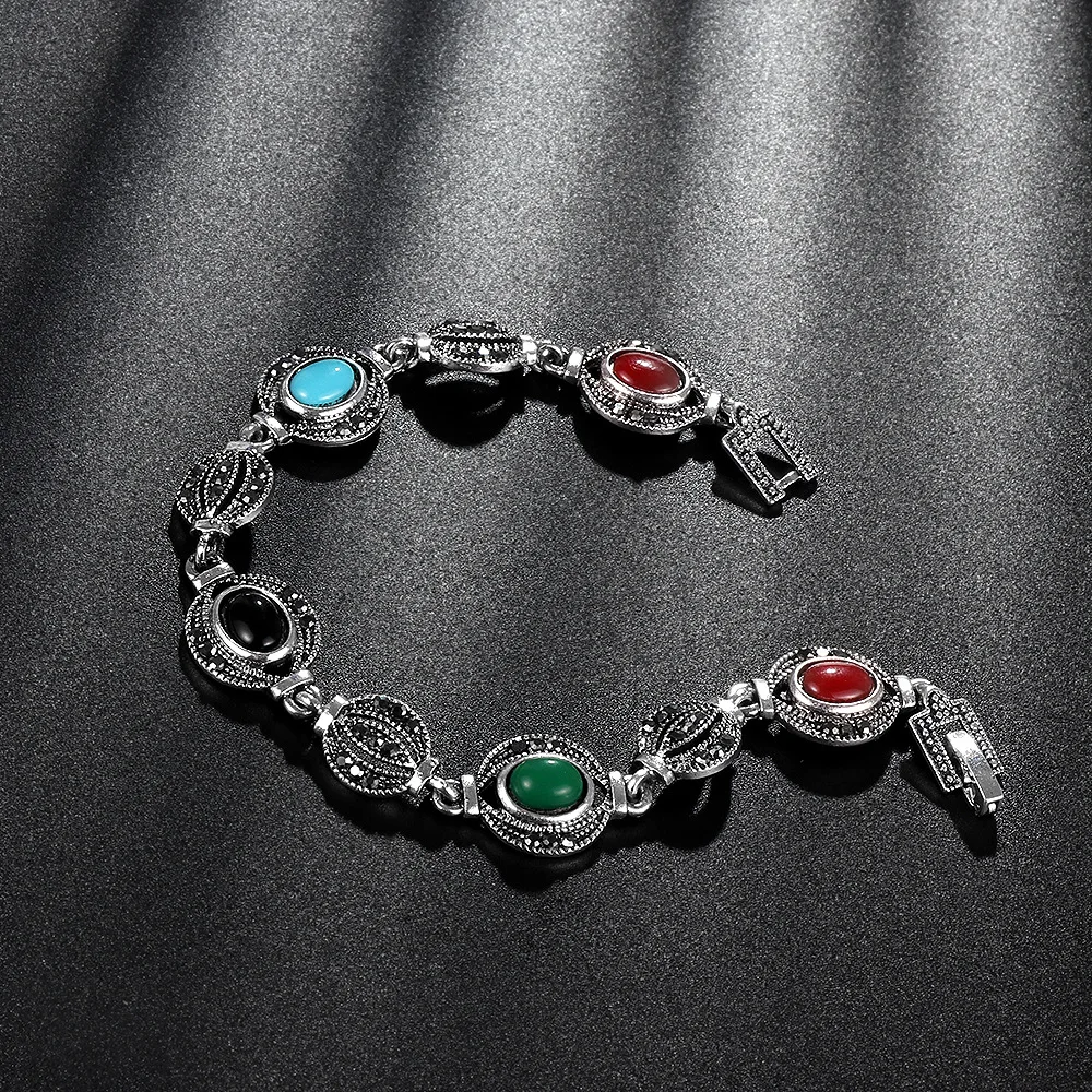 Megin D посеребренный Ретро Цвет Камень Роскошный Циркон винтажный браслет в стиле