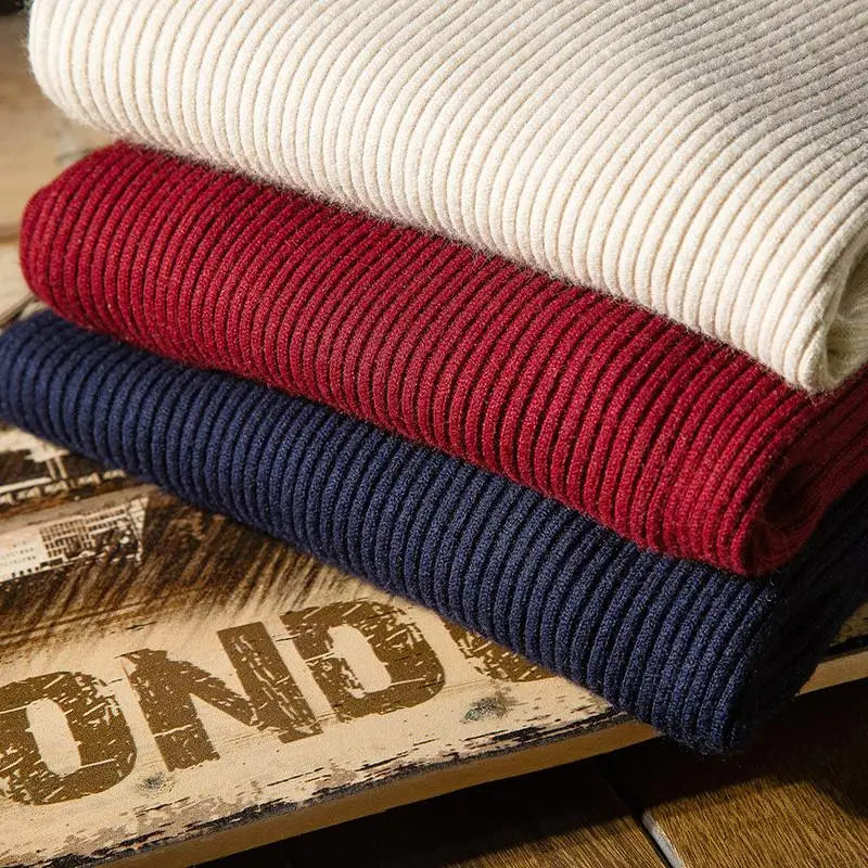 Мужской плотный пуловер с высоким воротником теплый трикотажный свитер