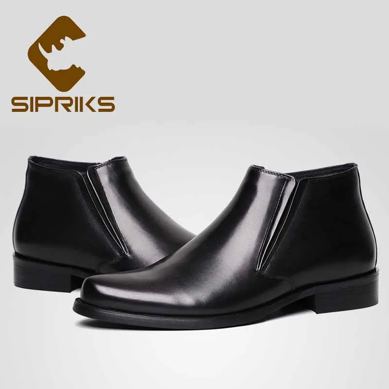 

Sipriks Mens Zip Boots Genuine Leather Black Chelsea Boots High Top Dress Shoes Men's Cowboy Boots Burgundy Stretch Wedge Flat