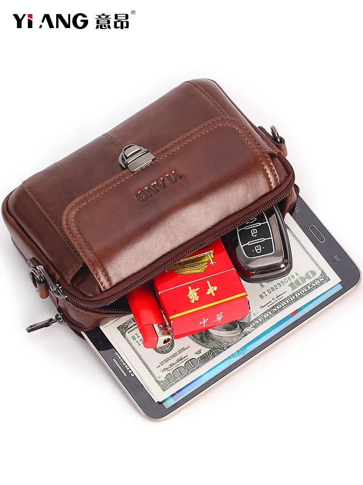 Сумка-мессенджер мужская из натуральной воловьей кожи маленький саквояж на